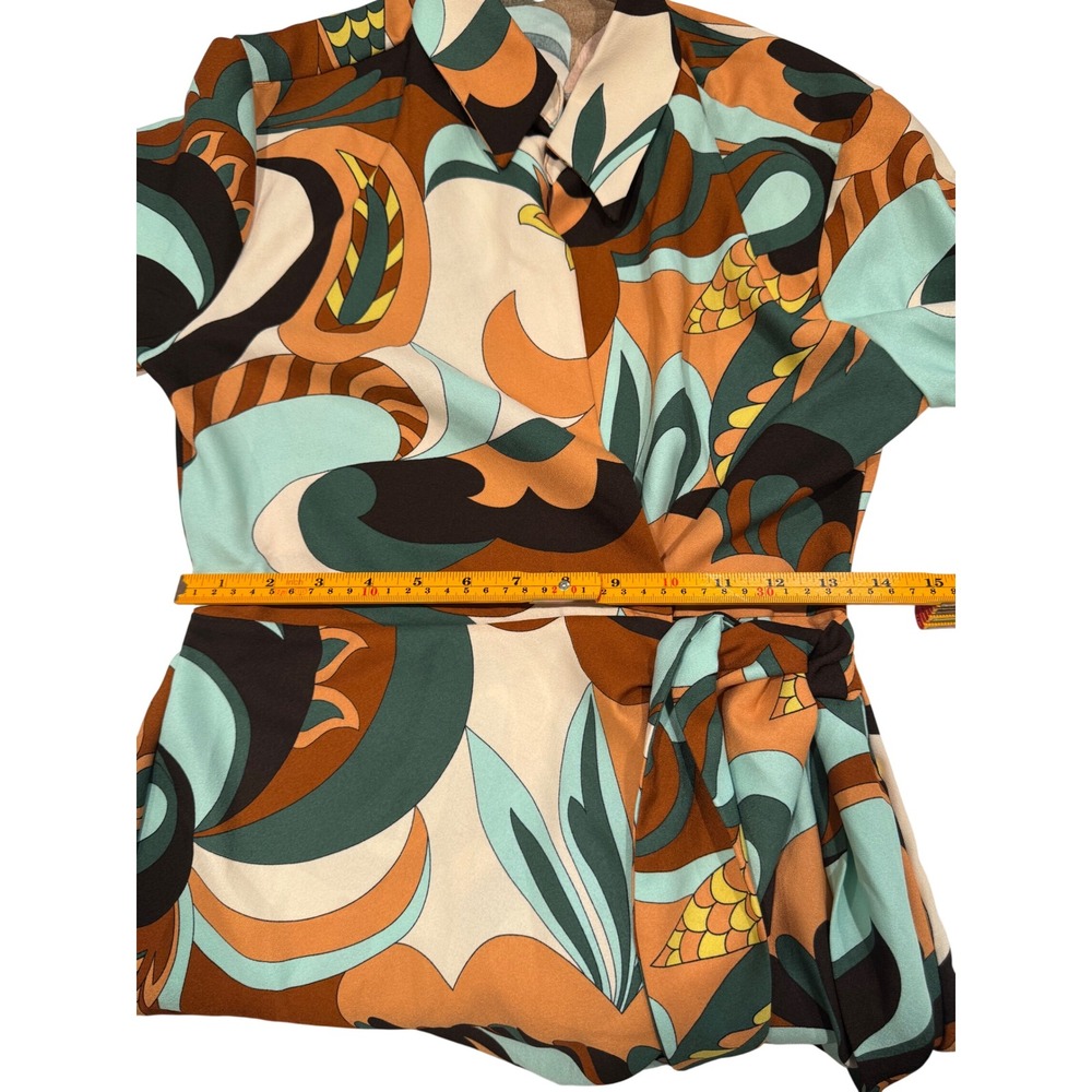Mango Psychedelic Print Wrap Mini Shirt Dress Long Sleeve Retro Style Multi - Picture 6 of 10
